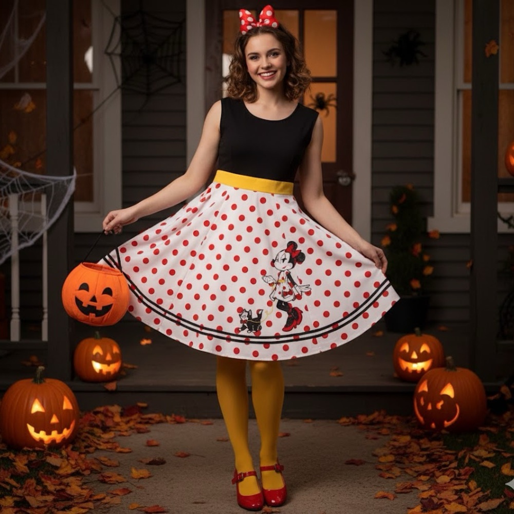Disney Dress Shoppe Minnie Mouse & Figaro Black and White Polka Dot Retro Dress
